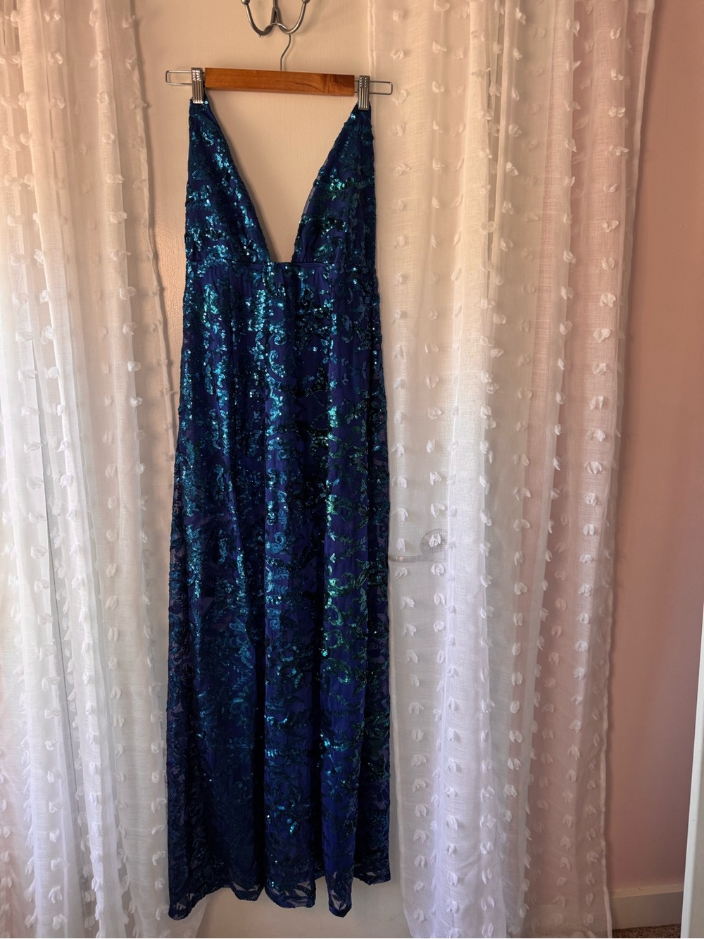 Lucy in the Sky Blue Sequin Plunge Dress